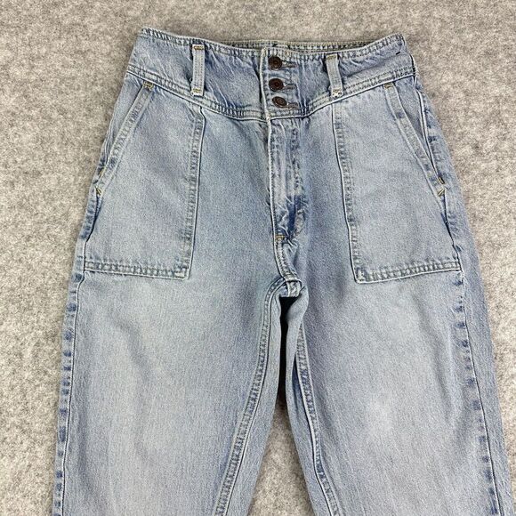 Abercrombie Fitch Bareback Jeans Womens 25 Front Yoke Light Wash Raw Uneven Hem* - Picture 2 of 16